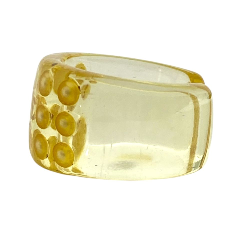 Chanel CC Logo Pearl Ring Plastic Faux Clear Yellow White Sophisticated — view 2