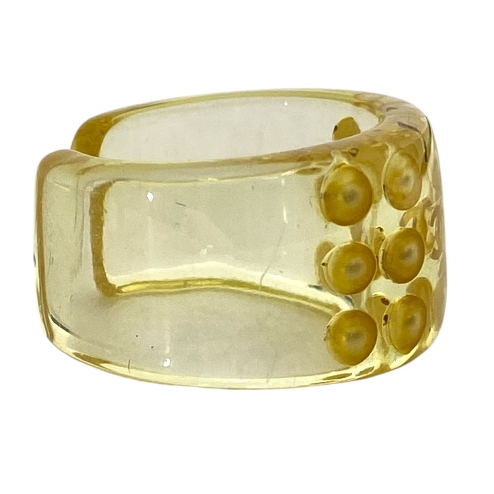 Chanel CC Logo Pearl Ring Plastic Faux Clear Yellow White Sophisticated — view 5