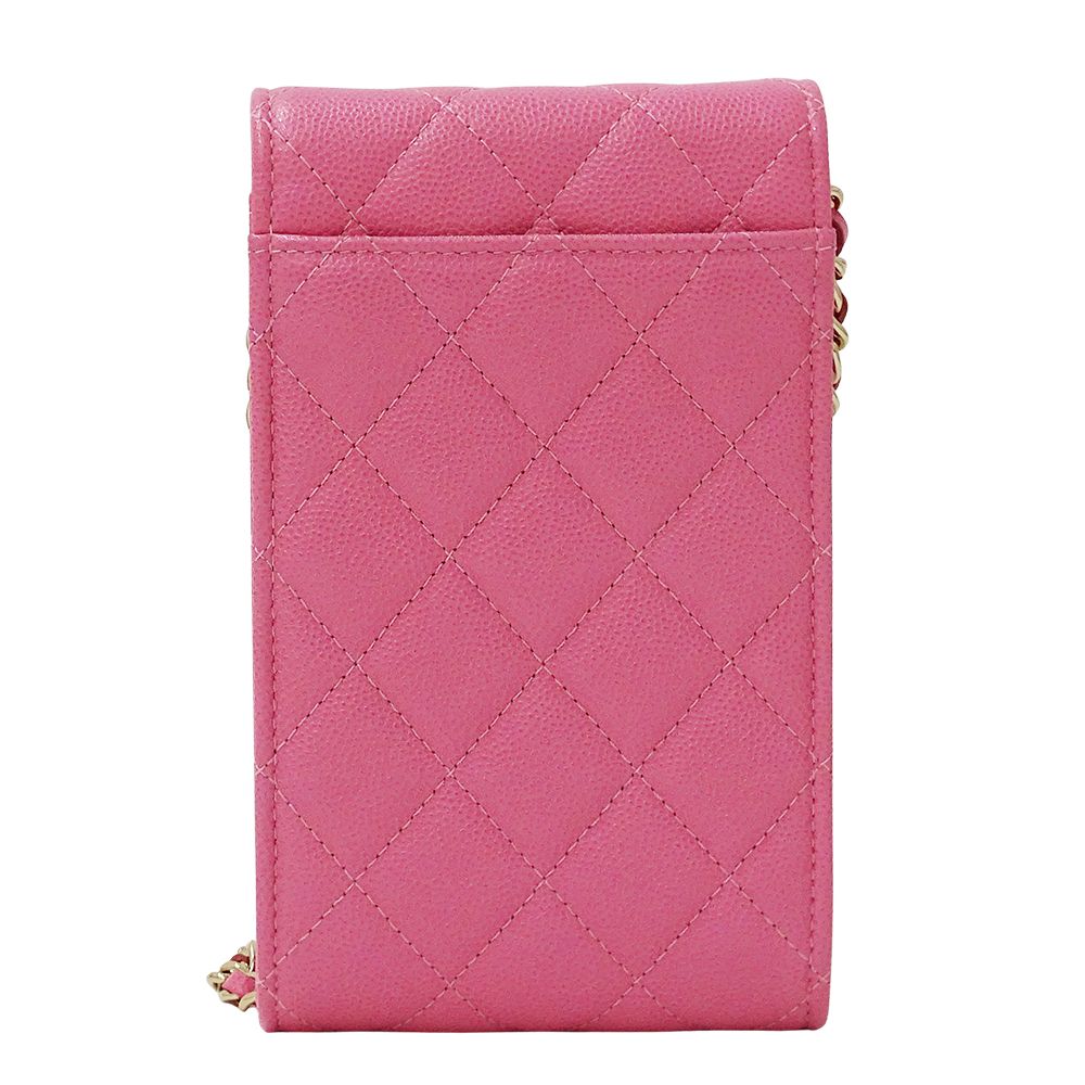 Chanel Quilted Shoulder Bag Smartphone Caviar Leather Pink Gold Pouch Chain — view 2