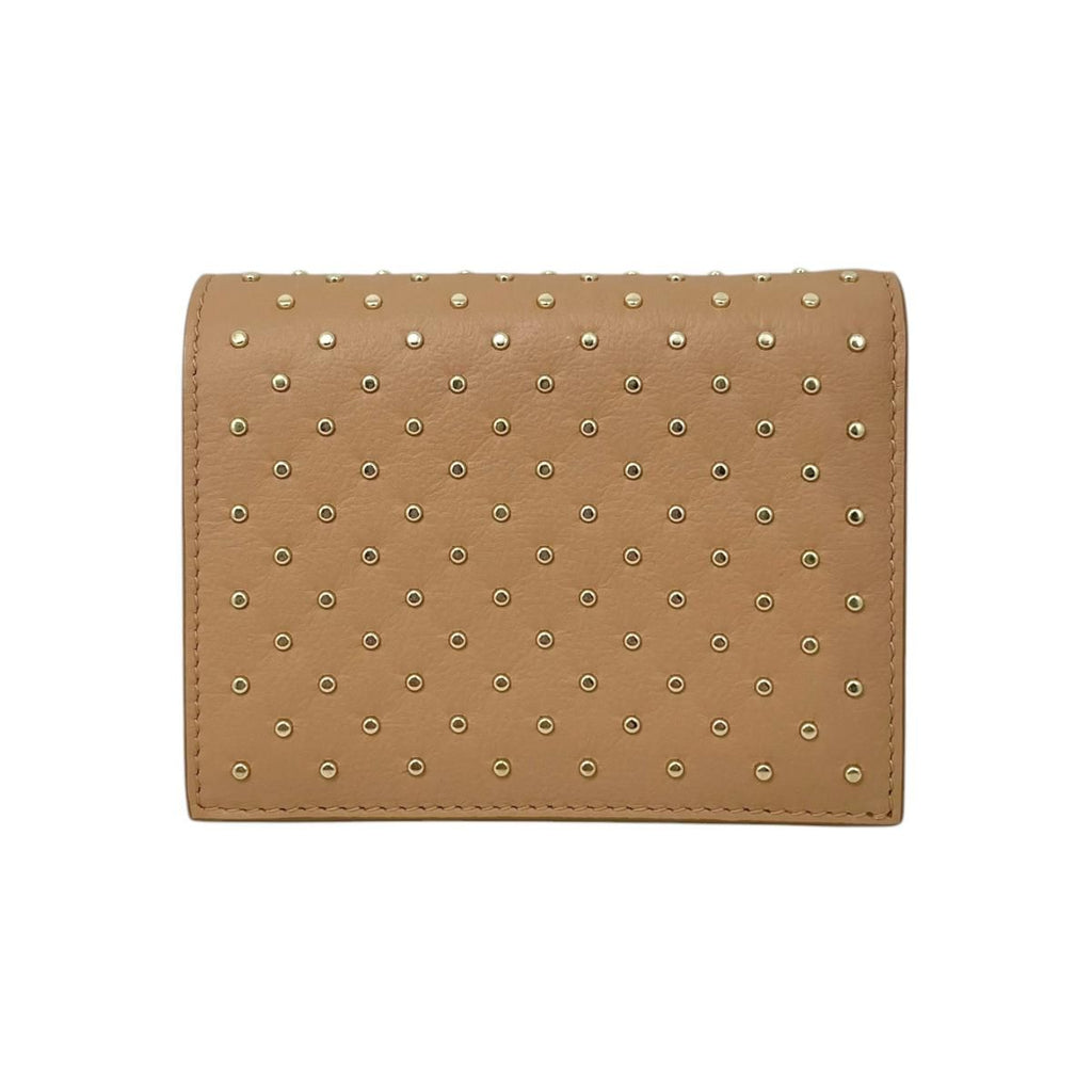 Prada Bifold Wallet Studded Leather Triangle Logo Natural Beige Gold — view 2