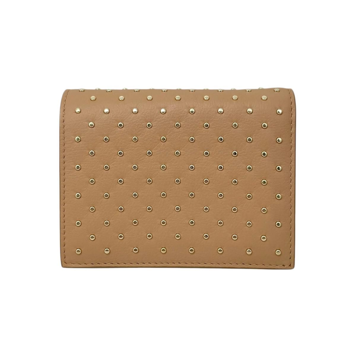 Prada Bifold Wallet Studded Leather Triangle Logo Natural Beige Gold — view 2