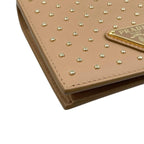 Prada Bifold Wallet Studded Leather Triangle Logo Natural Beige Gold — view 3