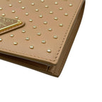 Prada Bifold Wallet Studded Leather Triangle Logo Natural Beige Gold — view 4