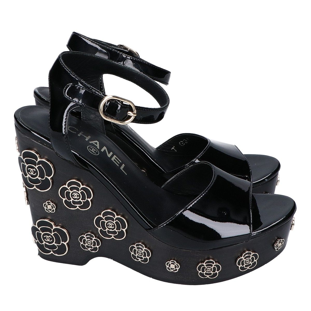 Chanel Patent Leather Camellia Sandal — view 4