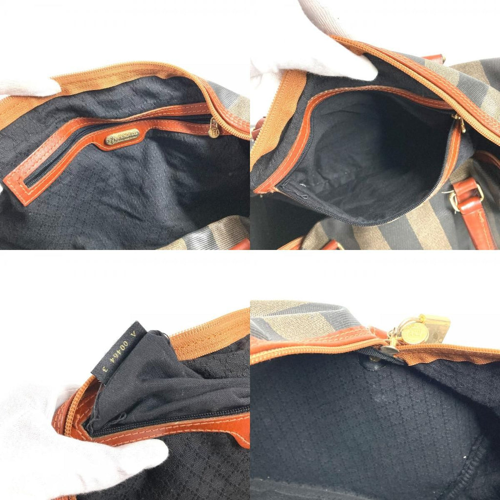 Fendi Boston Bag Pecan Logo Leather Khaki — view 9