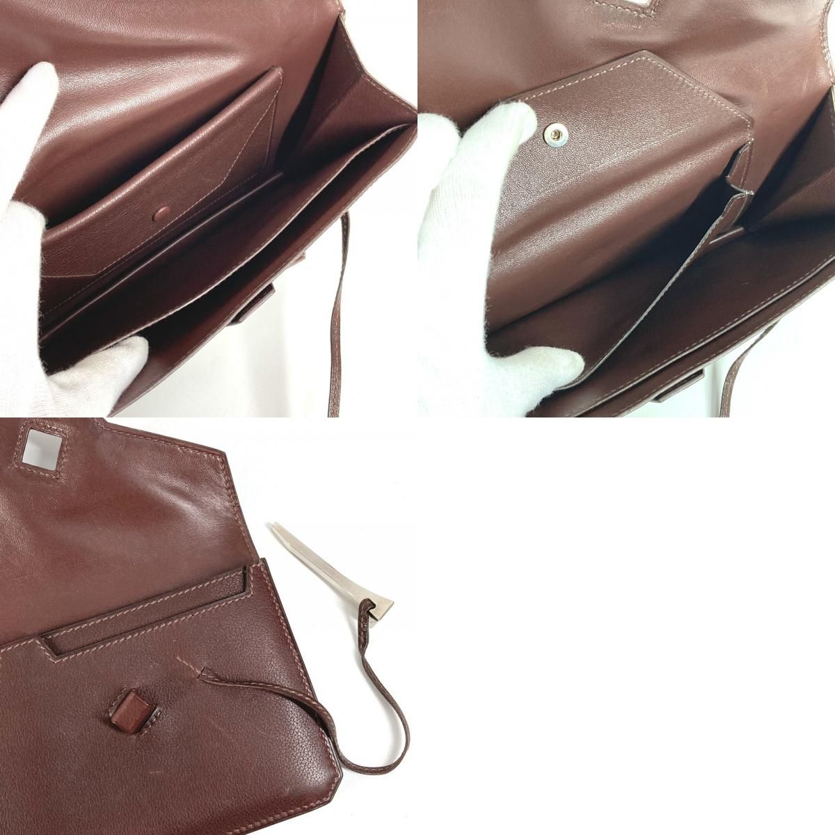 Hermes Clutch Envelope Leather Brown — view 9