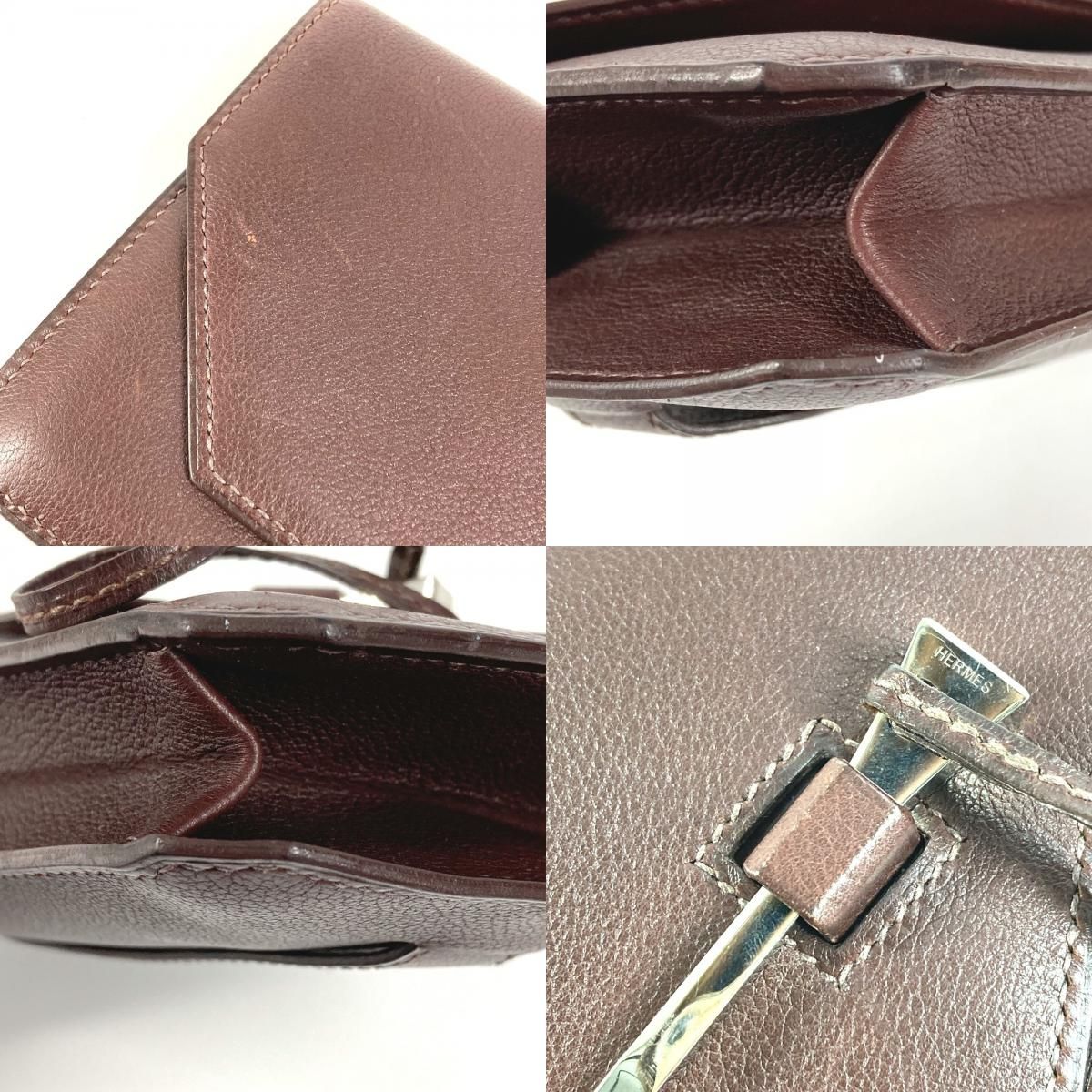 Hermes Clutch Envelope Leather Brown — view 8