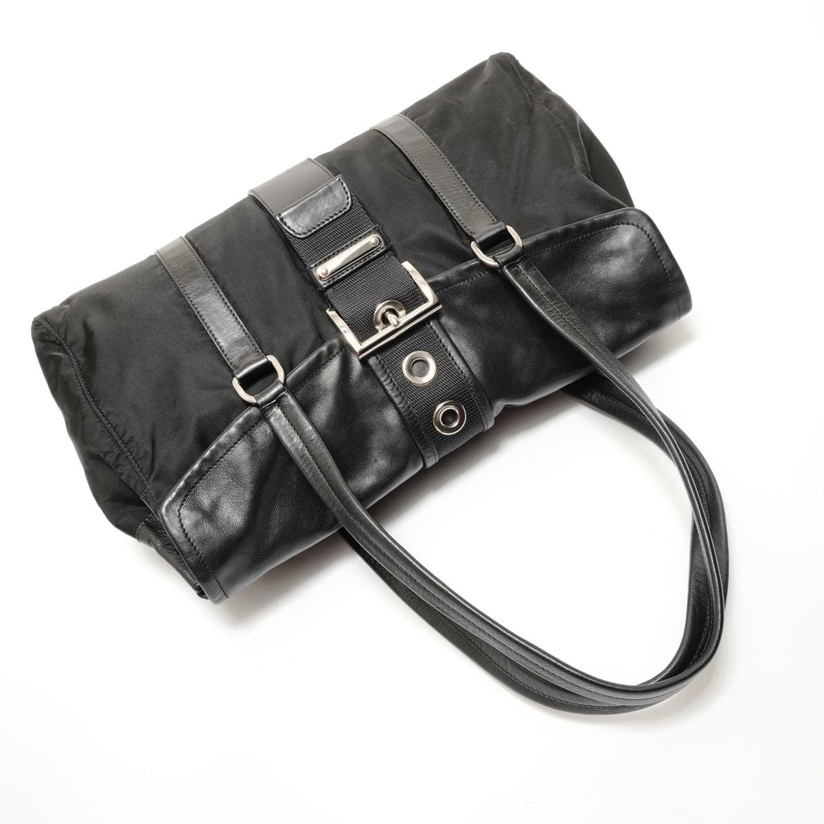 Prada Shoulder Bag Nylon Leather Triangle Logo Buckle — view 8