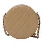 Chanel Quilted Shoulder Bag Caviar Leather Beige Gold Chain Pouch Round — view 2