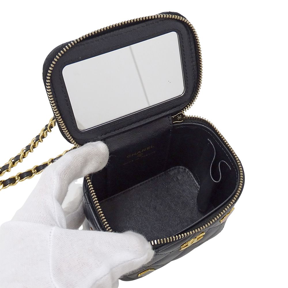 Chanel Quilted Shoulder Bag Lambskin Black Gold Chain Vanity Playing Card Suit — view 5