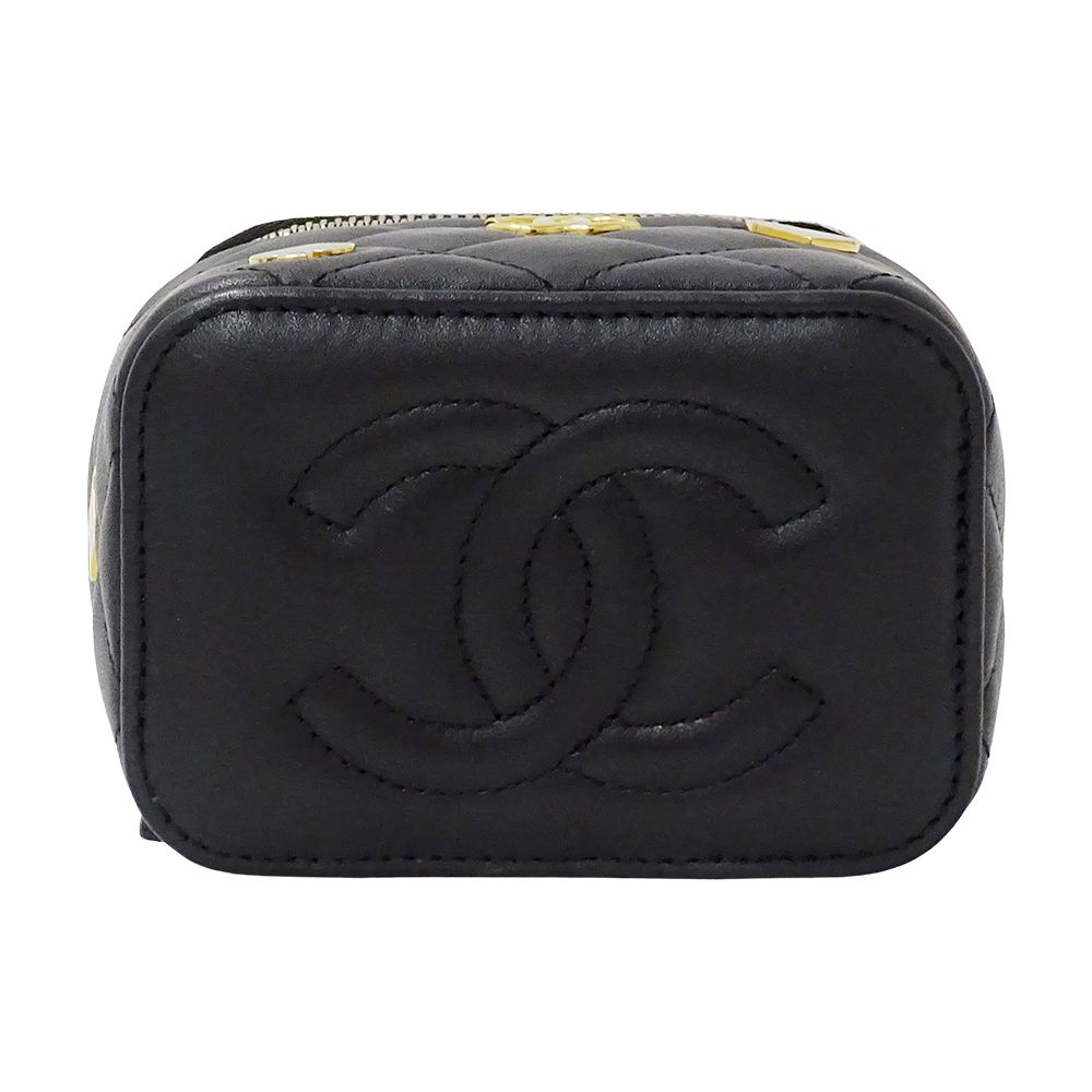 Chanel Quilted Shoulder Bag Lambskin Black Gold Chain Vanity Playing Card Suit — view 3