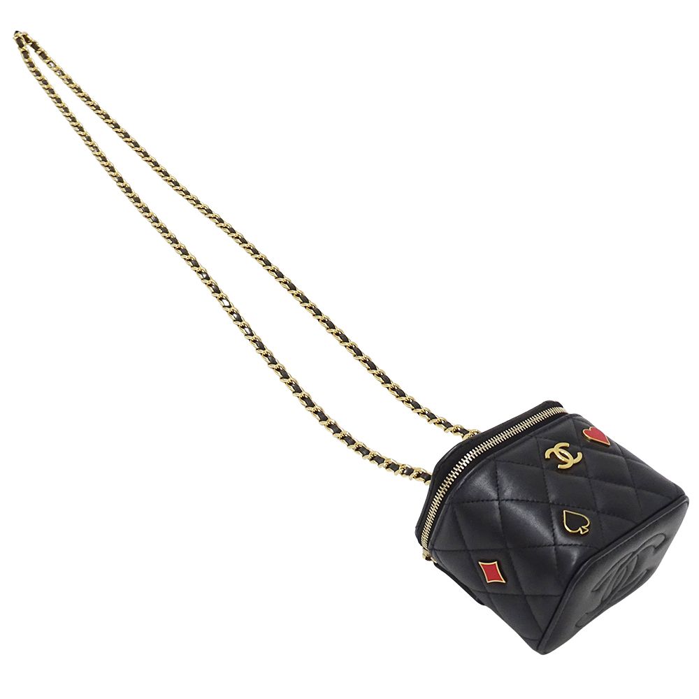 Chanel Quilted Shoulder Bag Lambskin Black Gold Chain Vanity Playing Card Suit — view 4