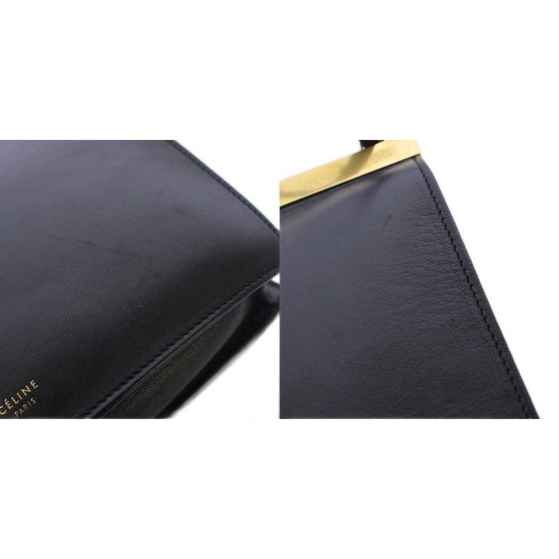 Celine Phoebe Philo Era Clasp Mini Shoulder Bag Leather Logo Foiing Black YT OH — view 9