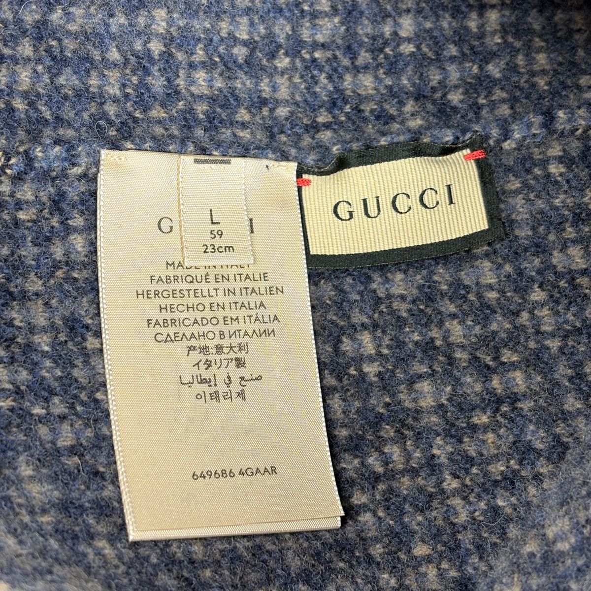 Gucci Plaid Knit Cap Logo Hat Cap Wool Nylon Gray Blue — view 5