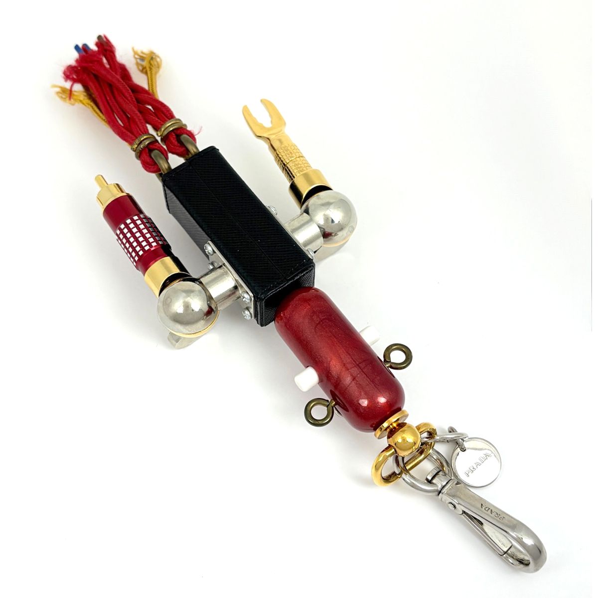 Prada Robot Motif Bag Charm Key Ring Key Holder Bag Leather Red Black Multicolor — view 2
