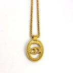 Dior Logo Rhinestone Necklace CD Oval Gold Plated — view 2