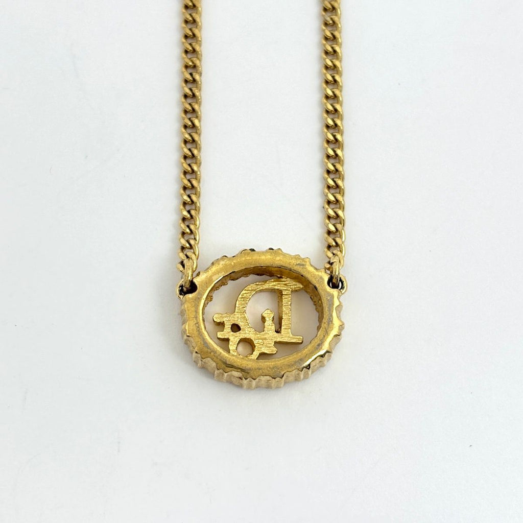 Dior Logo Rhinestone Necklace Gold Plated — view 2