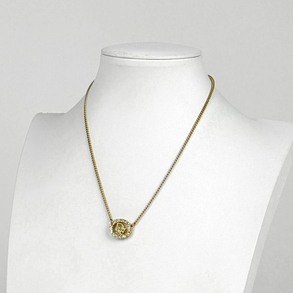 Dior Logo Rhinestone Necklace Gold Plated — view 4
