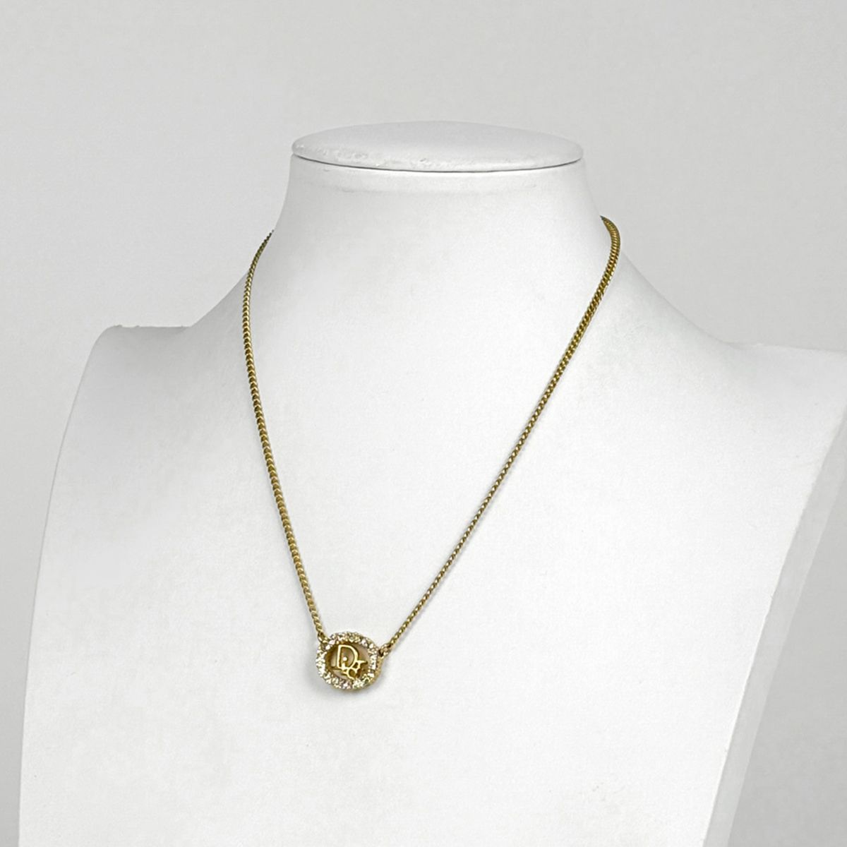 Dior Logo Rhinestone Necklace Gold Plated — view 4