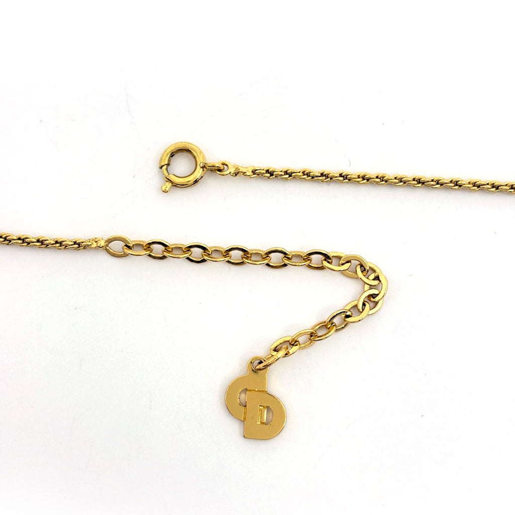 Dior Logo Rhinestone Necklace CD Gold Plated Black — view 3