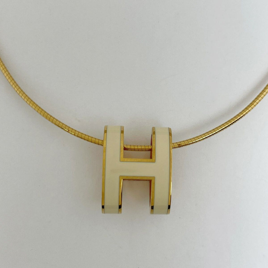 Hermes Pop Necklace Logo Gold Plated White — view 2
