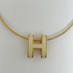 Hermes Pop Necklace Logo Gold Plated White — view 2