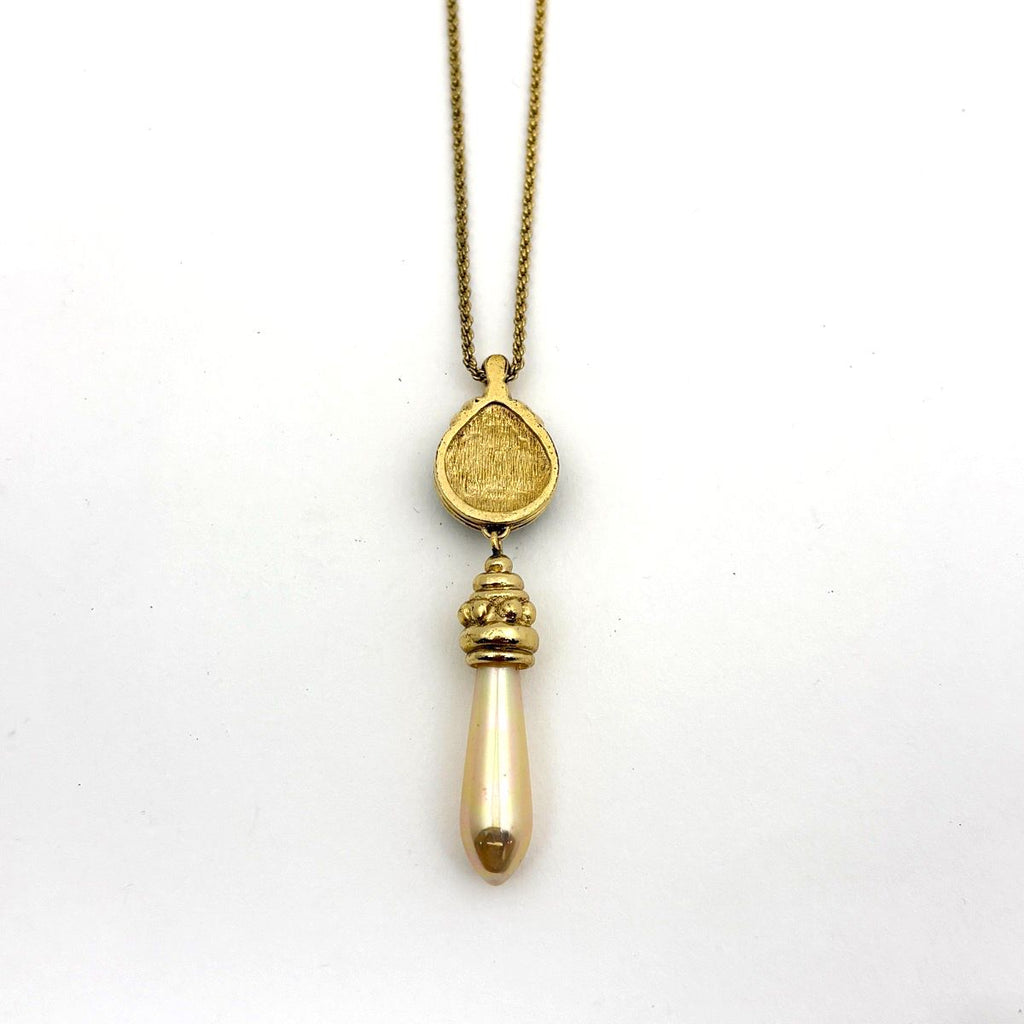 Dior Faux Pearl Necklace Color Stone Gold Plated Green — view 2