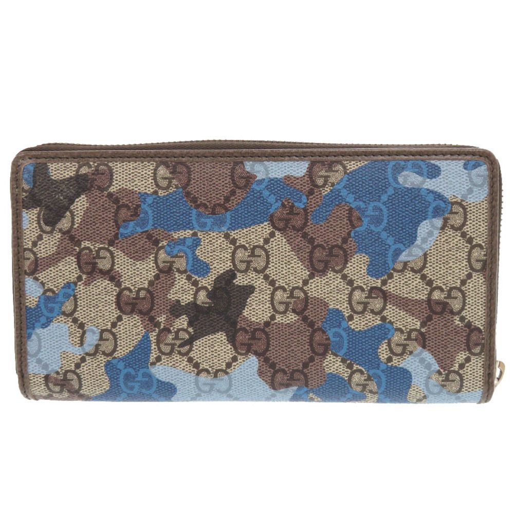 Gucci GG Camouflage Pattern Blue Beige Zip Around Wallet — view 2