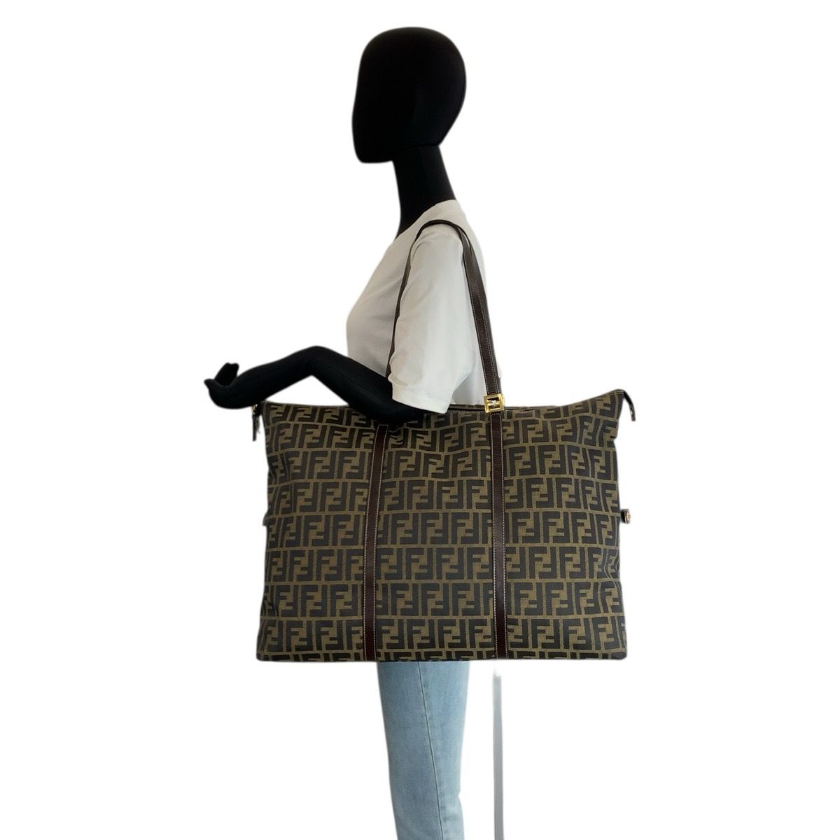 Fendi Zucca Brown Gold Canvas Leather Tote Shoulder Bag — view 5