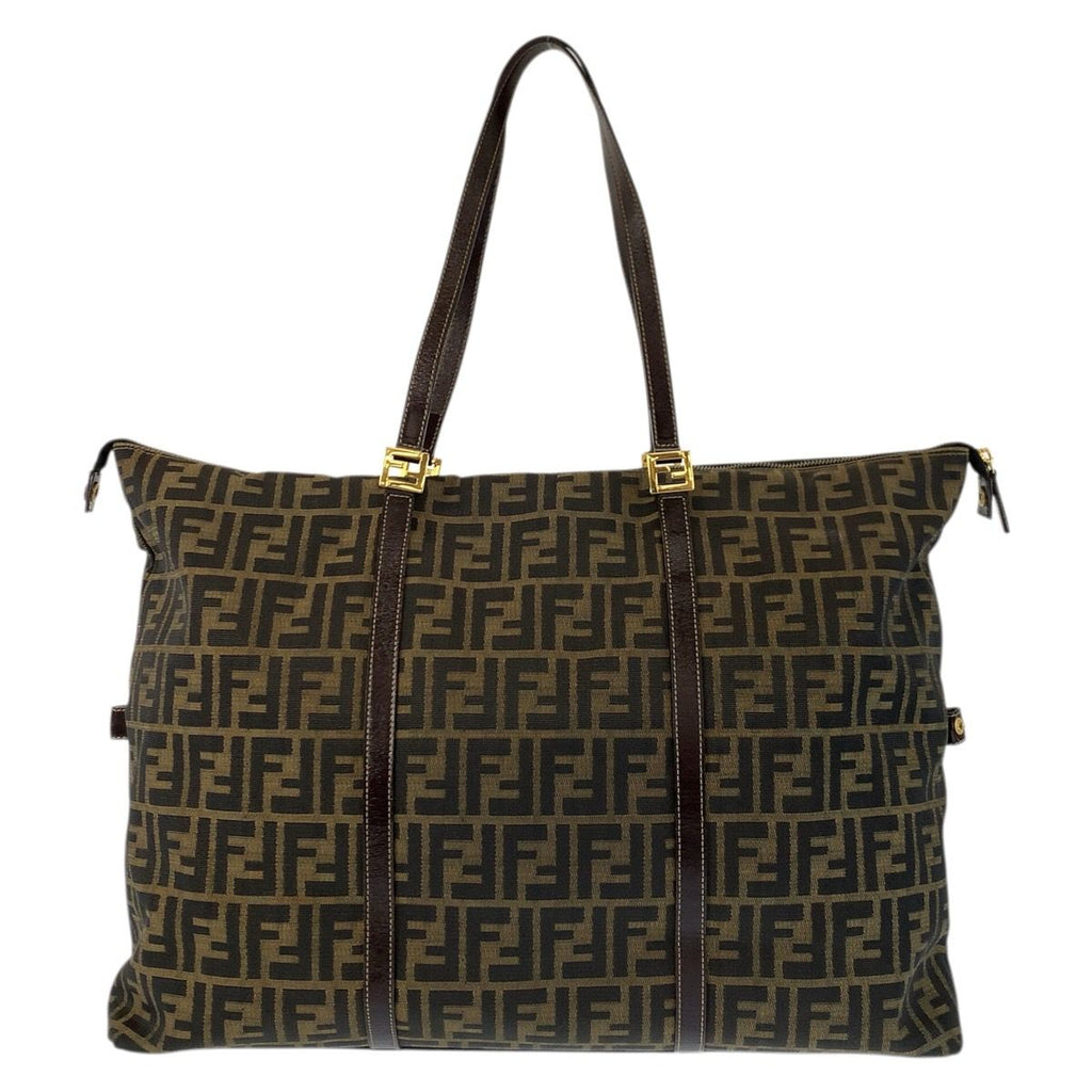 Fendi Zucca Brown Gold Canvas Leather Tote Shoulder Bag — view 2