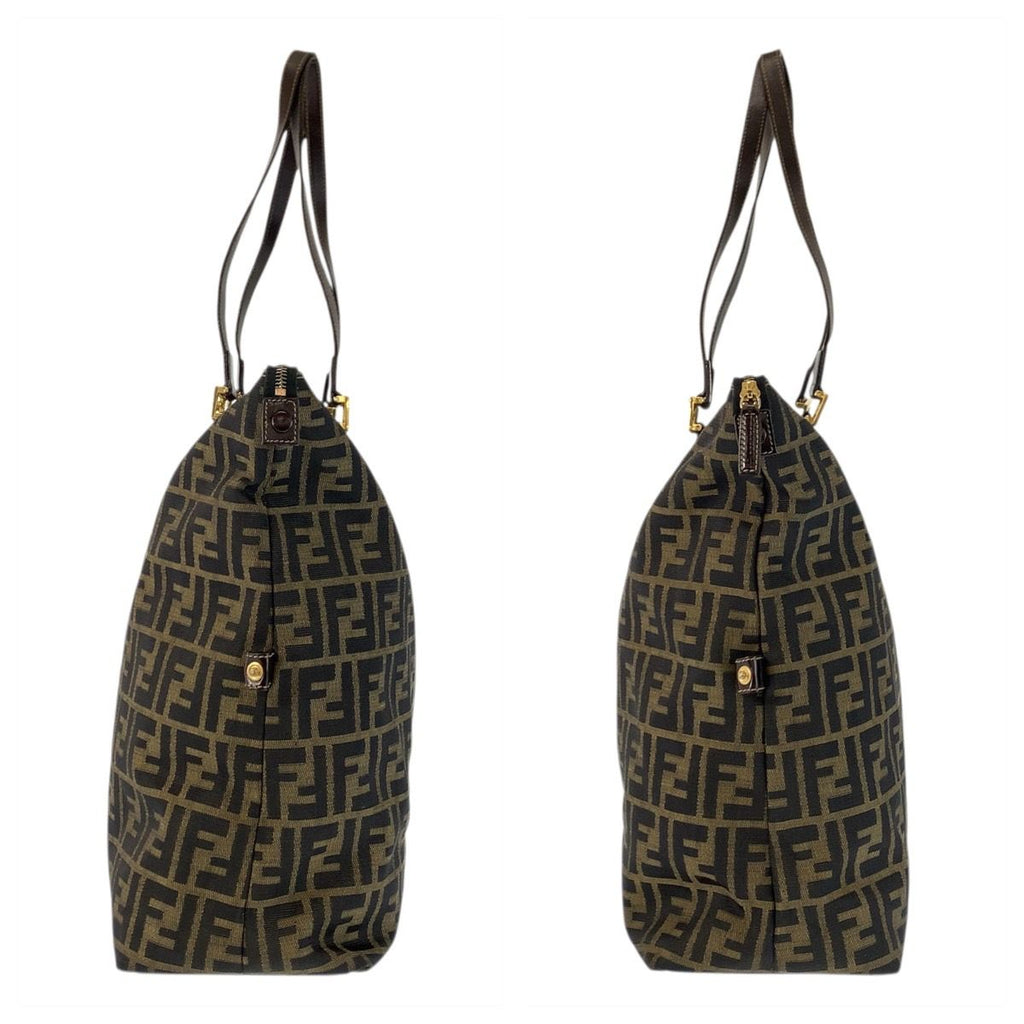 Fendi Zucca Brown Gold Canvas Leather Tote Shoulder Bag — view 6