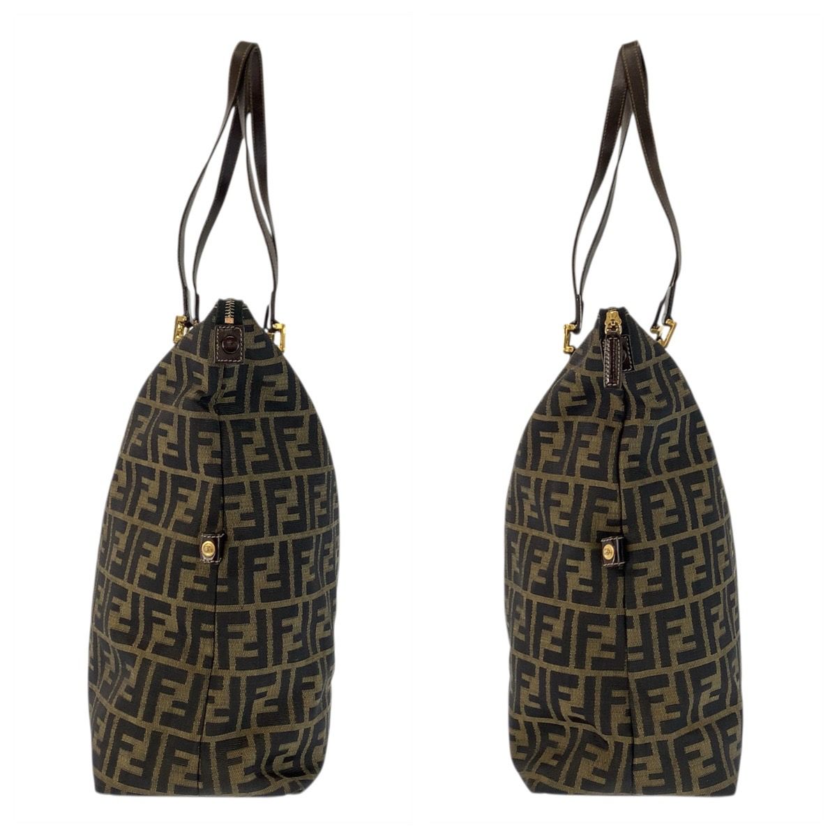 Fendi Zucca Brown Gold Canvas Leather Tote Shoulder Bag — view 6