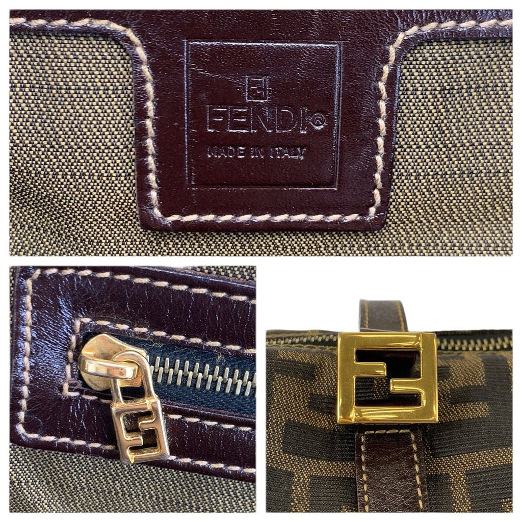 Fendi Zucca Brown Gold Canvas Leather Tote Shoulder Bag — view 3