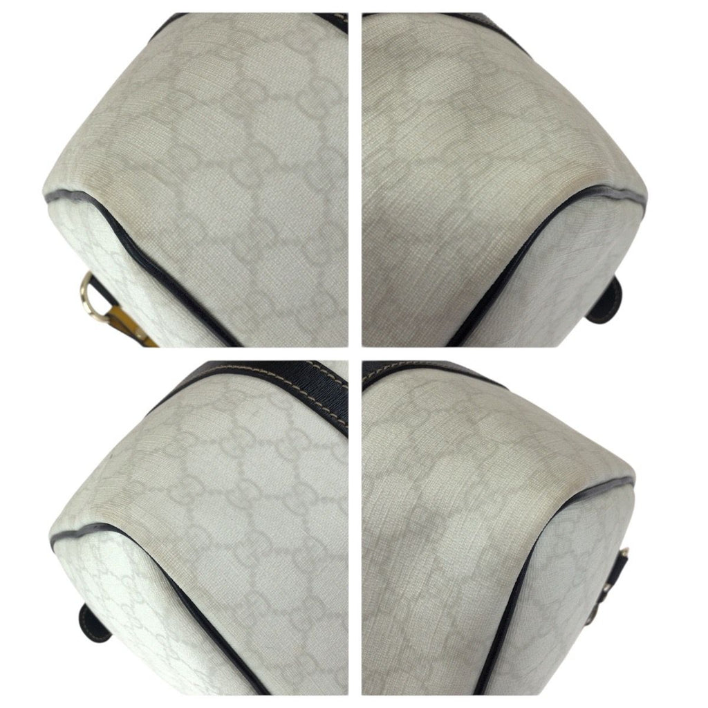 Gucci White Black Gold GG Supreme Canvas Leather Mini Boston Bag — view 3