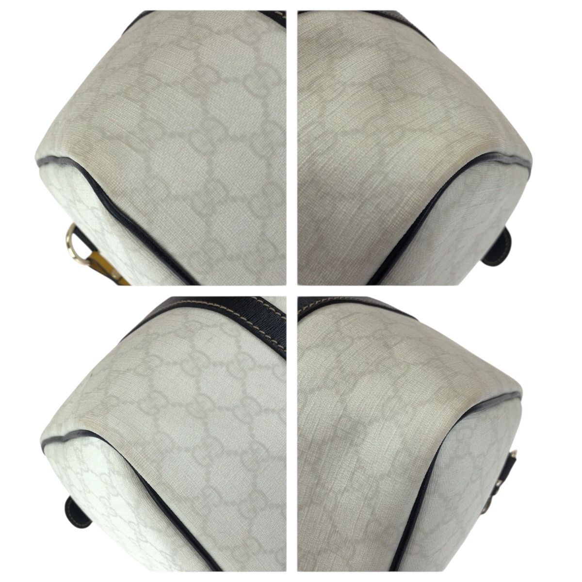 Gucci White Black Gold GG Supreme Canvas Leather Mini Boston Bag — view 3