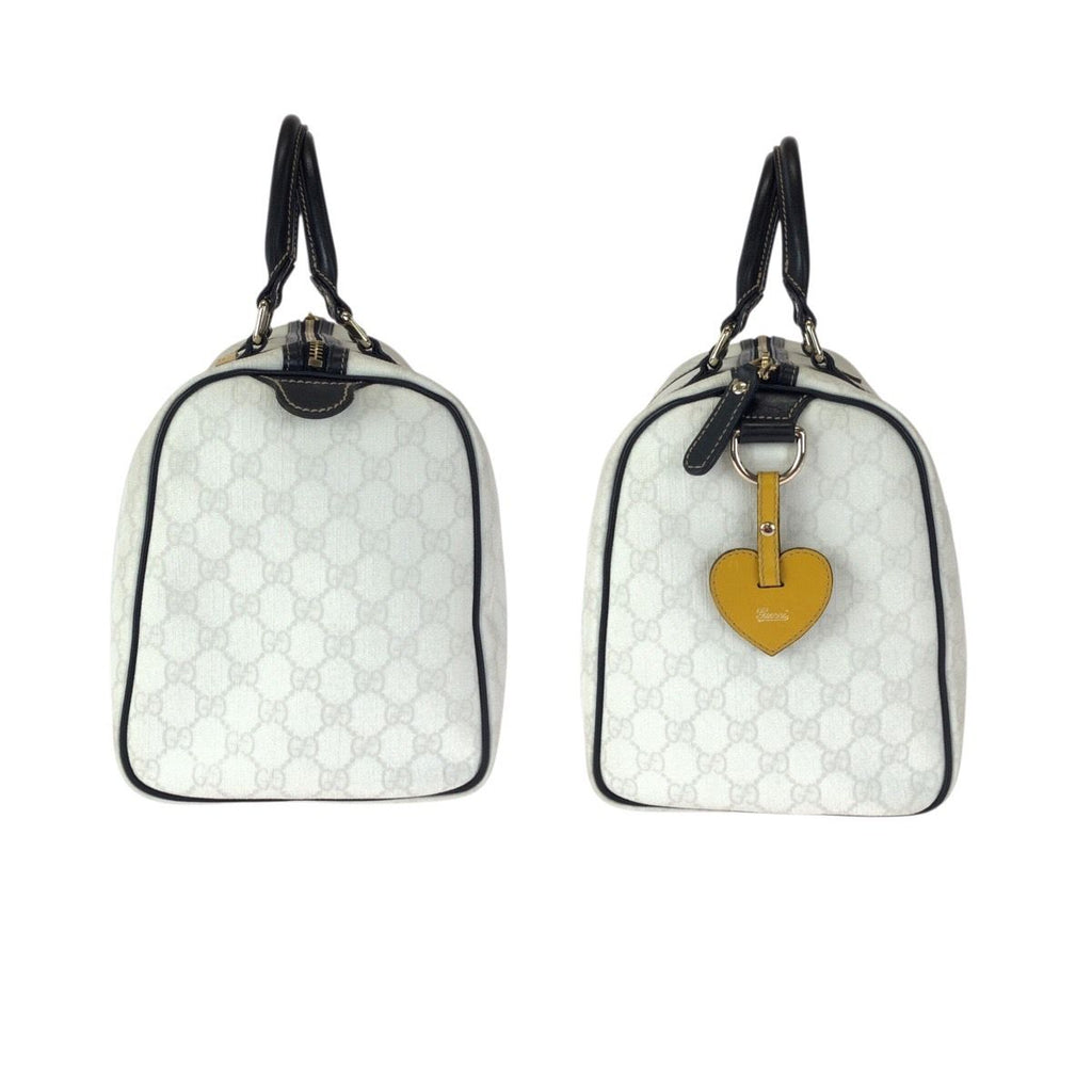 Gucci White Black Gold GG Supreme Canvas Leather Mini Boston Bag — view 8