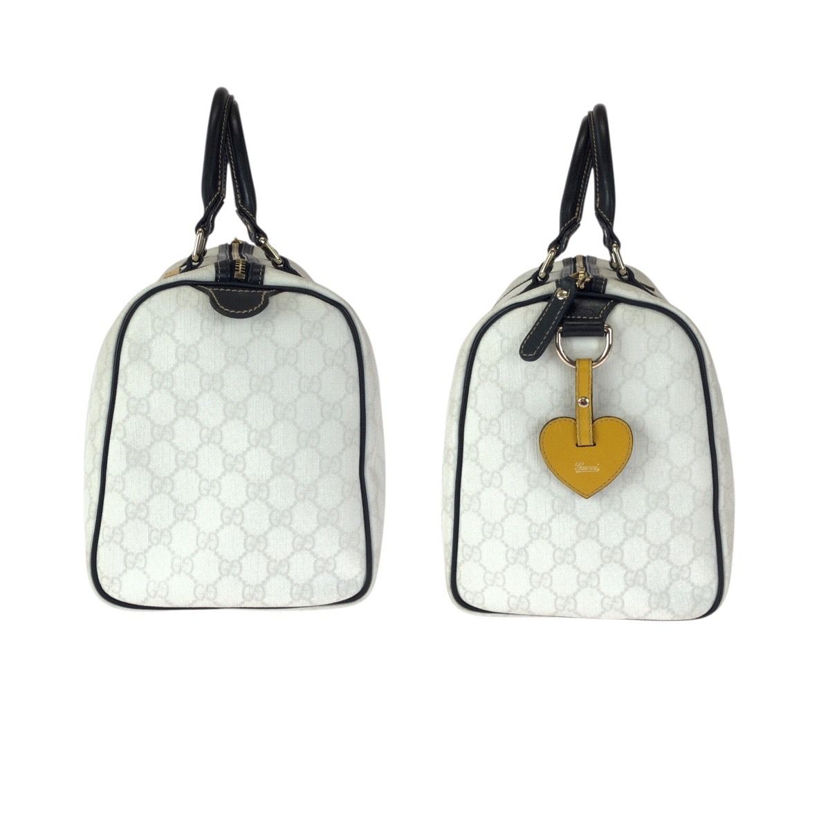Gucci White Black Gold GG Supreme Canvas Leather Mini Boston Bag — view 8
