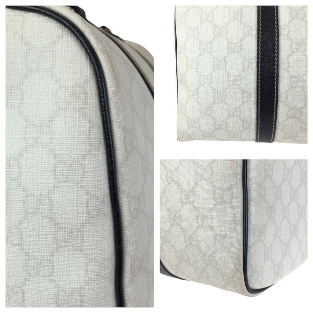 Gucci White Black Gold GG Supreme Canvas Leather Mini Boston Bag — view 5