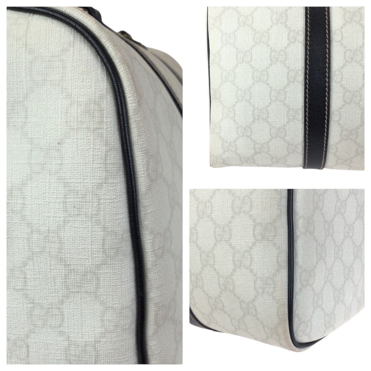 Gucci White Black Gold GG Supreme Canvas Leather Mini Boston Bag — view 5