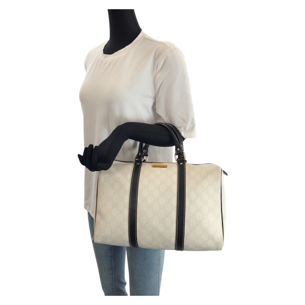 Gucci White Black Gold GG Supreme Canvas Leather Mini Boston Bag — view 7