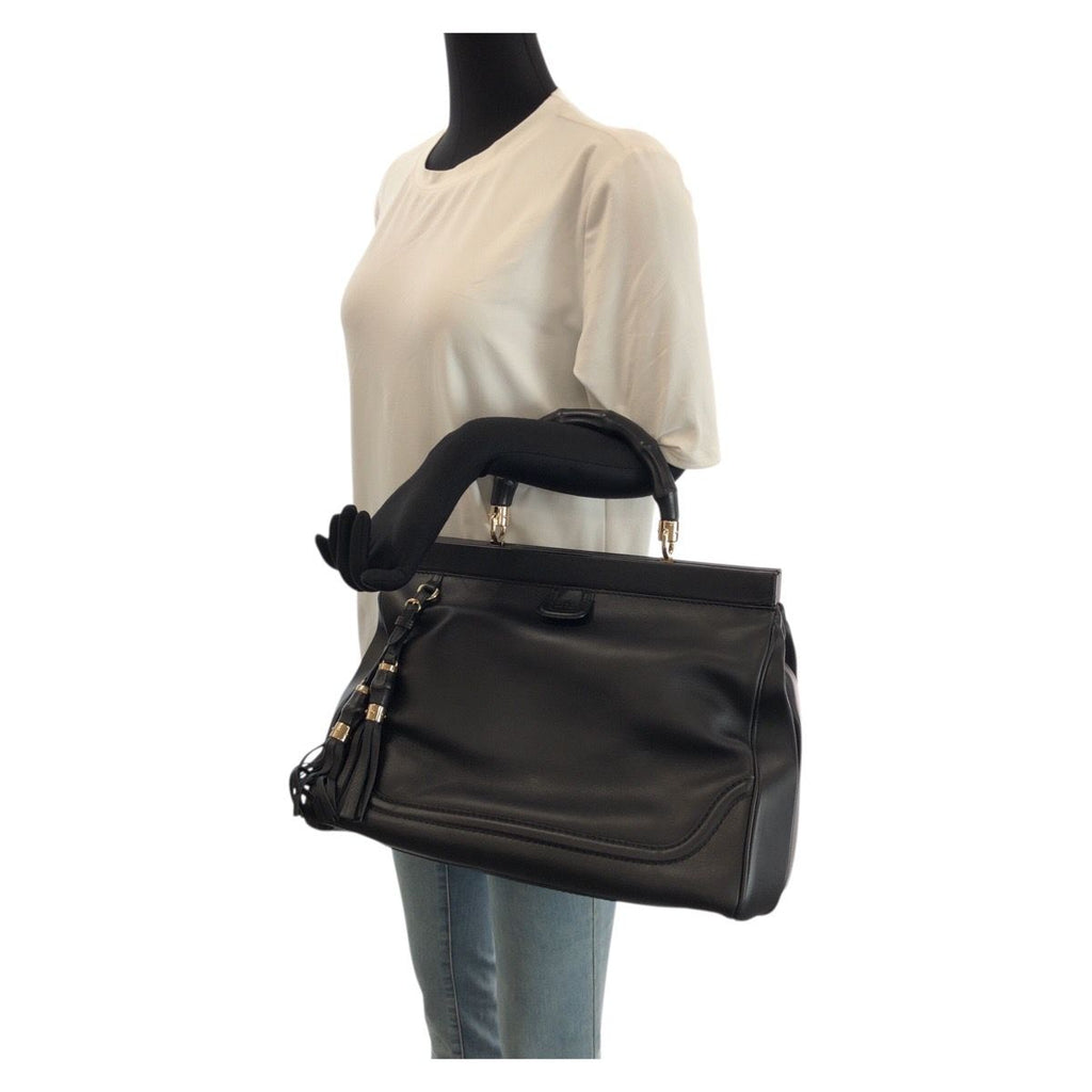 Gucci Bamb Double Tassel Black Gold Leather Handbag — view 7