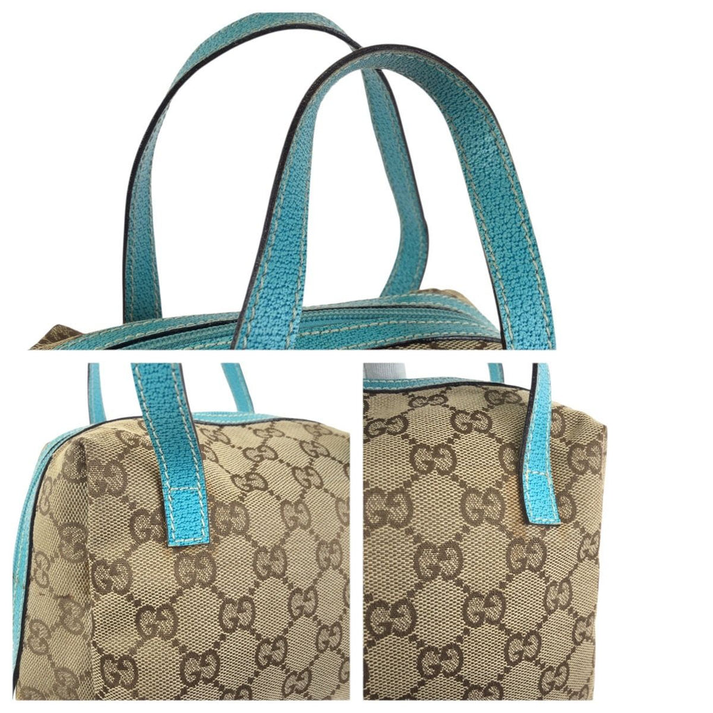 Gucci Beige Light Blue GG Canvas Leather Handbag Pouch Vanity — view 6