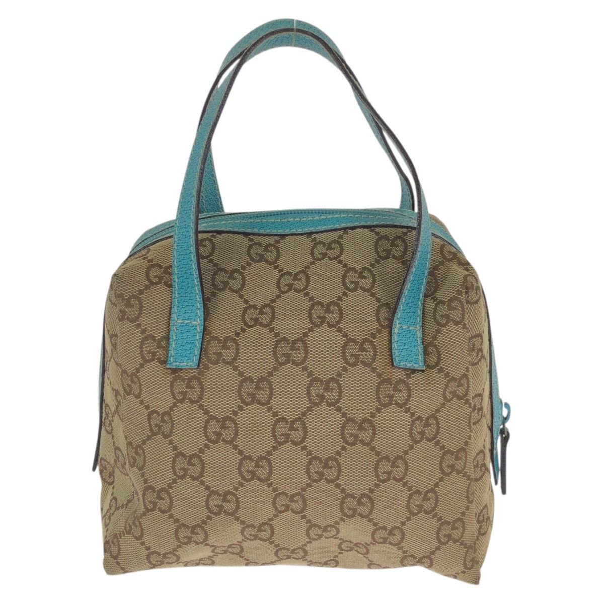 Gucci Beige Light Blue GG Canvas Leather Handbag Pouch Vanity — view 2