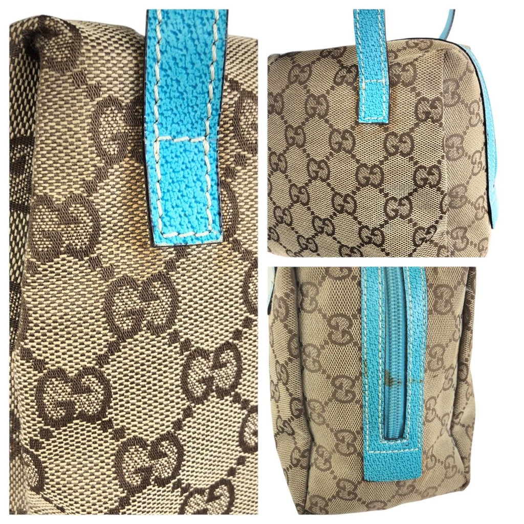 Gucci Beige Light Blue GG Canvas Leather Handbag Pouch Vanity — view 5