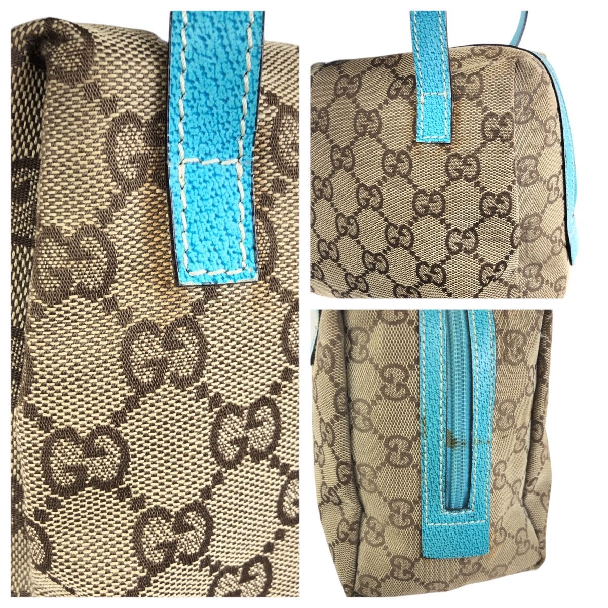 Gucci Beige Light Blue GG Canvas Leather Handbag Pouch Vanity — view 5