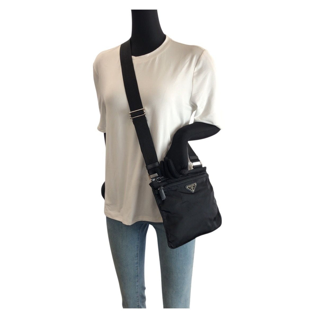 Prada Tessuto Black Silver Nylon Shoulder Bag — view 7