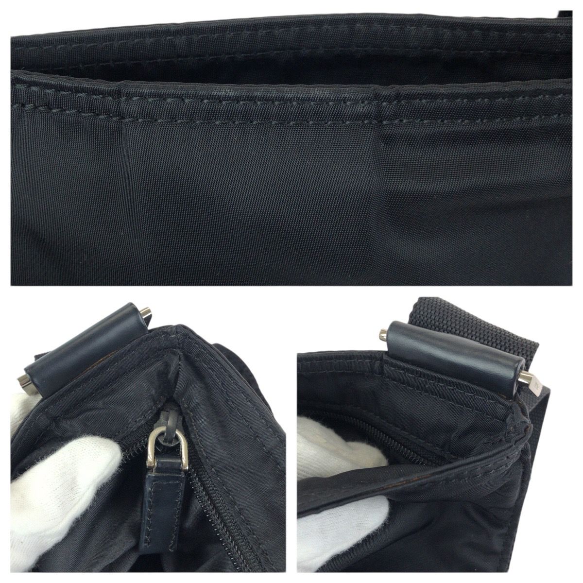 Prada Tessuto Black Silver Nylon Shoulder Bag — view 6