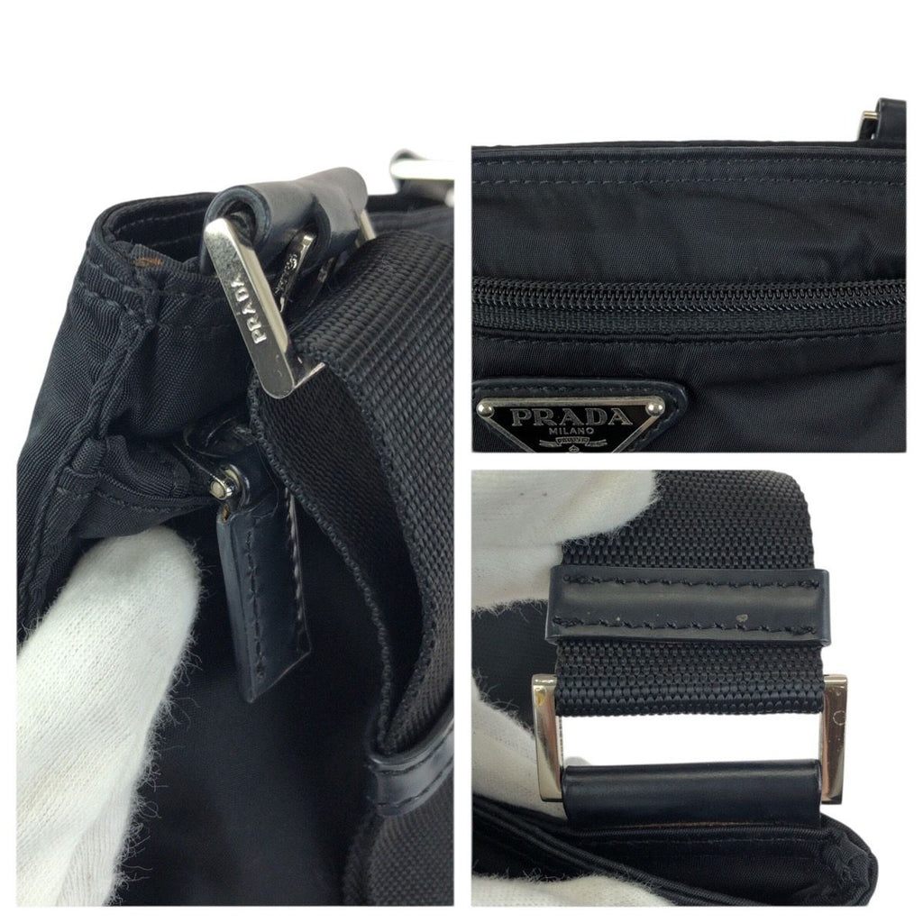 Prada Tessuto Black Silver Nylon Shoulder Bag — view 5