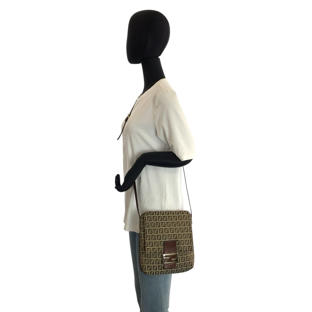 Fendi Zucchino Brown Gold Canvas Leather Shoulder Bag Pochette — view 7