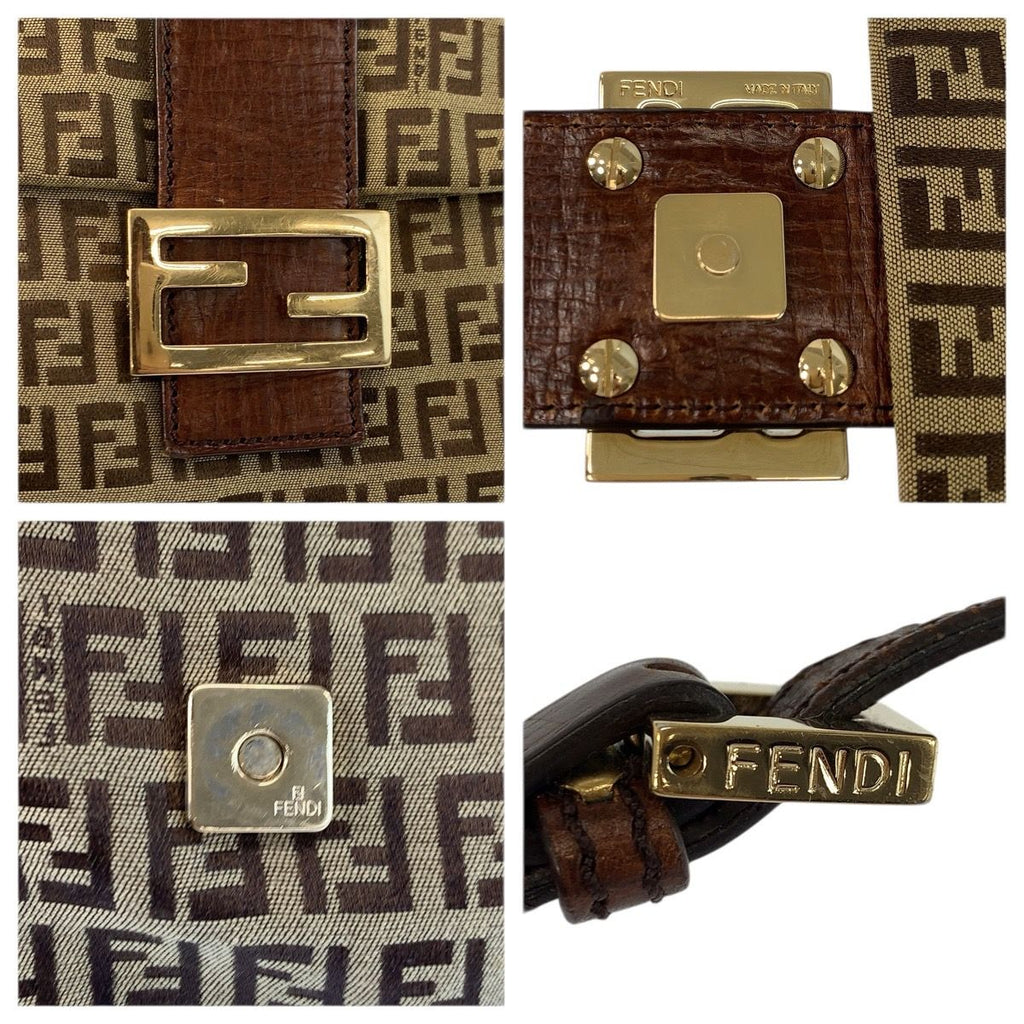 Fendi Zucchino Brown Gold Canvas Leather Shoulder Bag Pochette — view 4